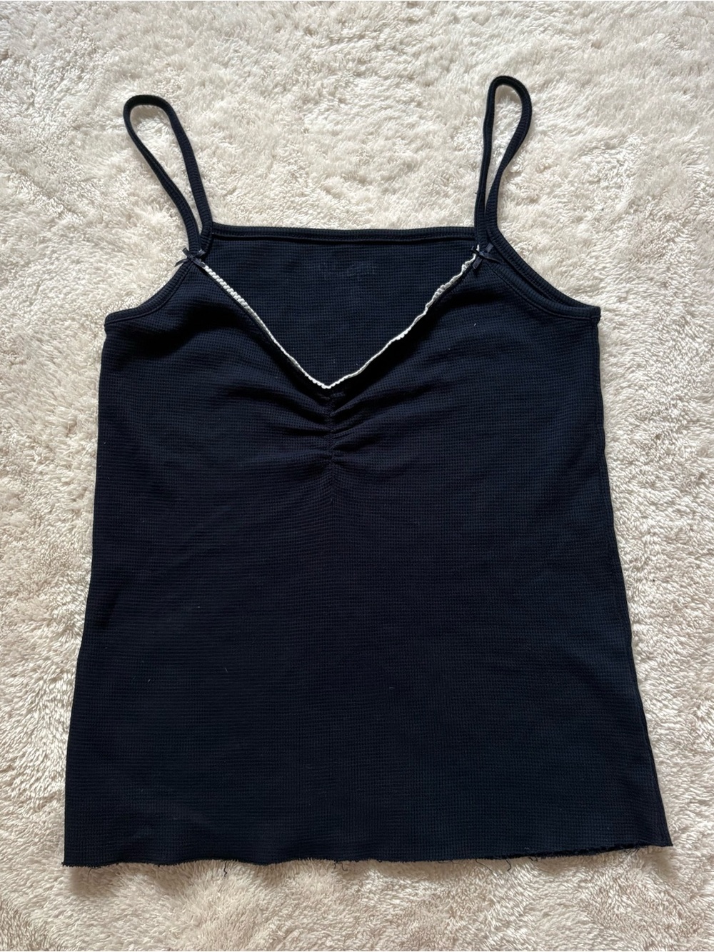 Brandy Melville Black Ruched V-Detail Spaghetti Strap Camisole